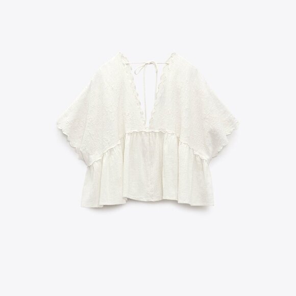 Zara Tops - ZARA WHITE EMBROIDERED BLOUSE